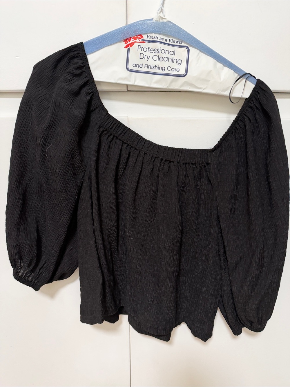 BB Dakota Black Square-Neck Puff Sleeve Blouse